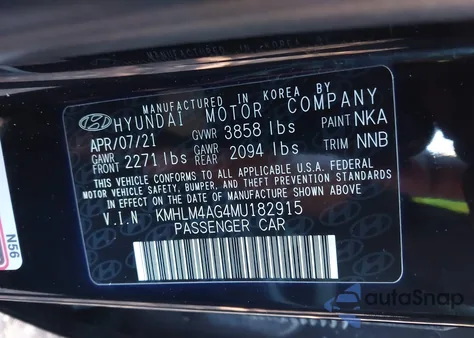 2021 Hyundai Elantra Sel z USA, uszkodzony, nr VIN KMHLM4AG4MU182915